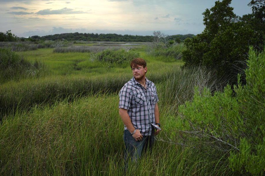 Andrew T. Goldman in North Topsail Beach, N.C. In August 2008, Mr. Goldman was part of a team near Taji, Iraq, that was trying to destroy munitions that could be used in makeshift bombs. While holding a cracked shell, he noticed a strange smell. Tyler Hicks/The New York Times