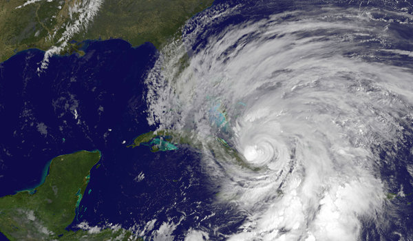 A NASA satellite image shows Hurricane Sandy battering the Caribbean on Thursday. 